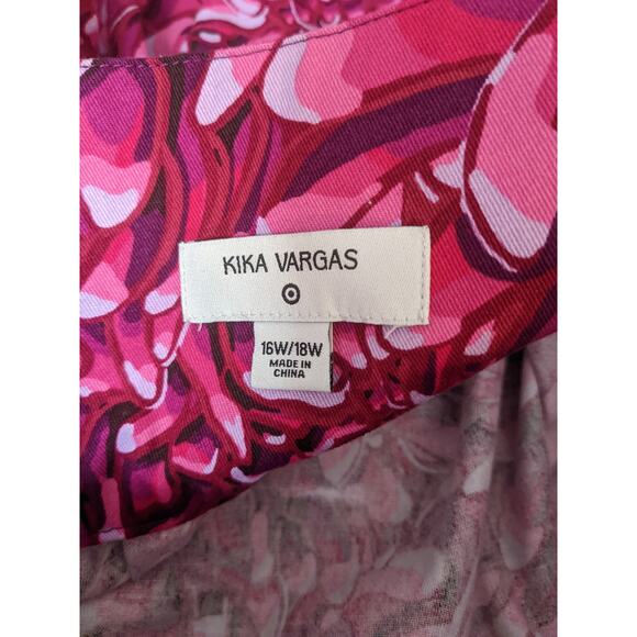 Kika Vargas Wrap Skirt 16W 18W Pink Mum Floral Scallop Edge Short Side Zip New - Picture 5 of 12